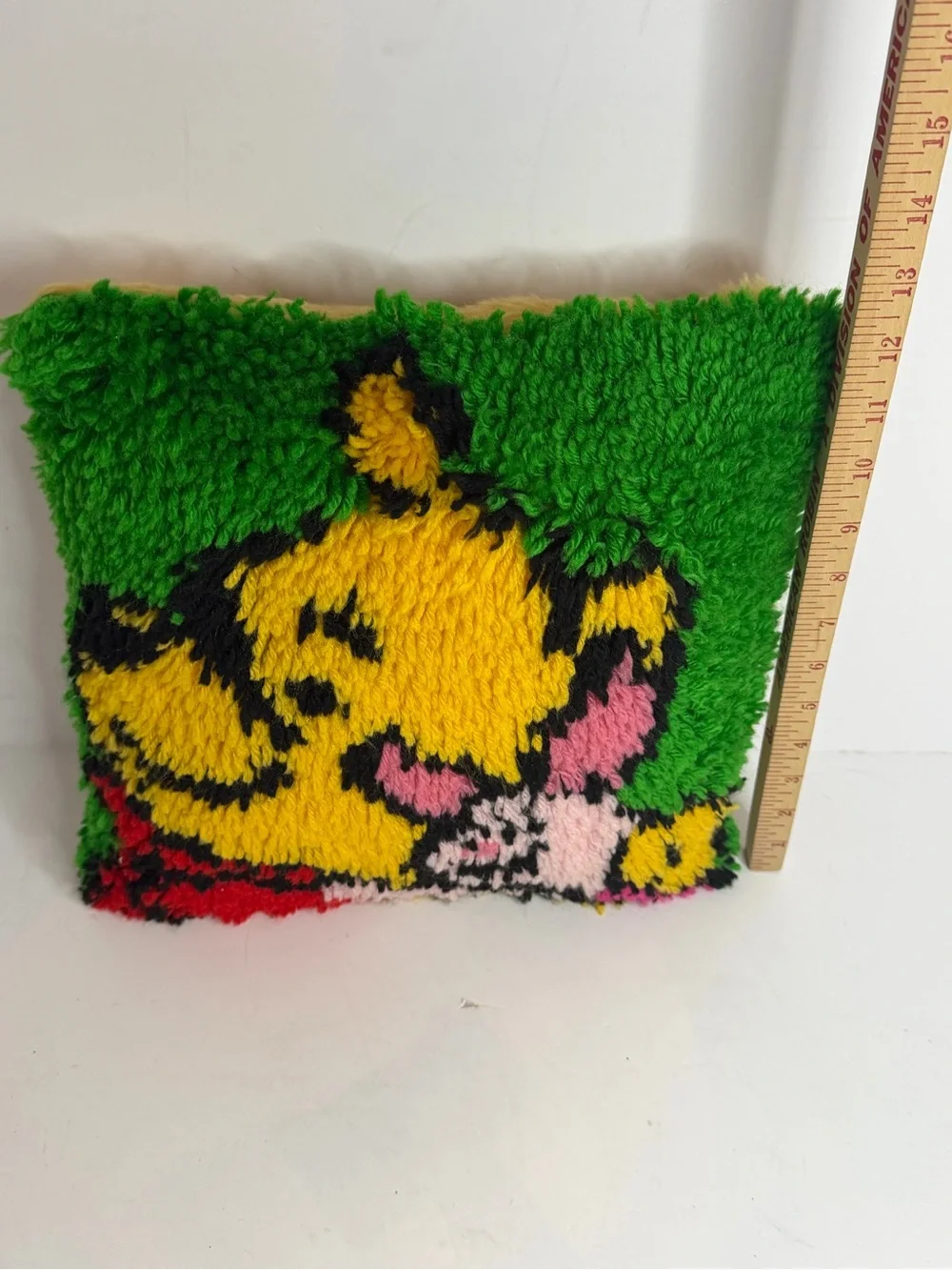 Vintage Winnie the Pooh & Piglet Latch Hook Pillow 12x12 Handmade Retro
